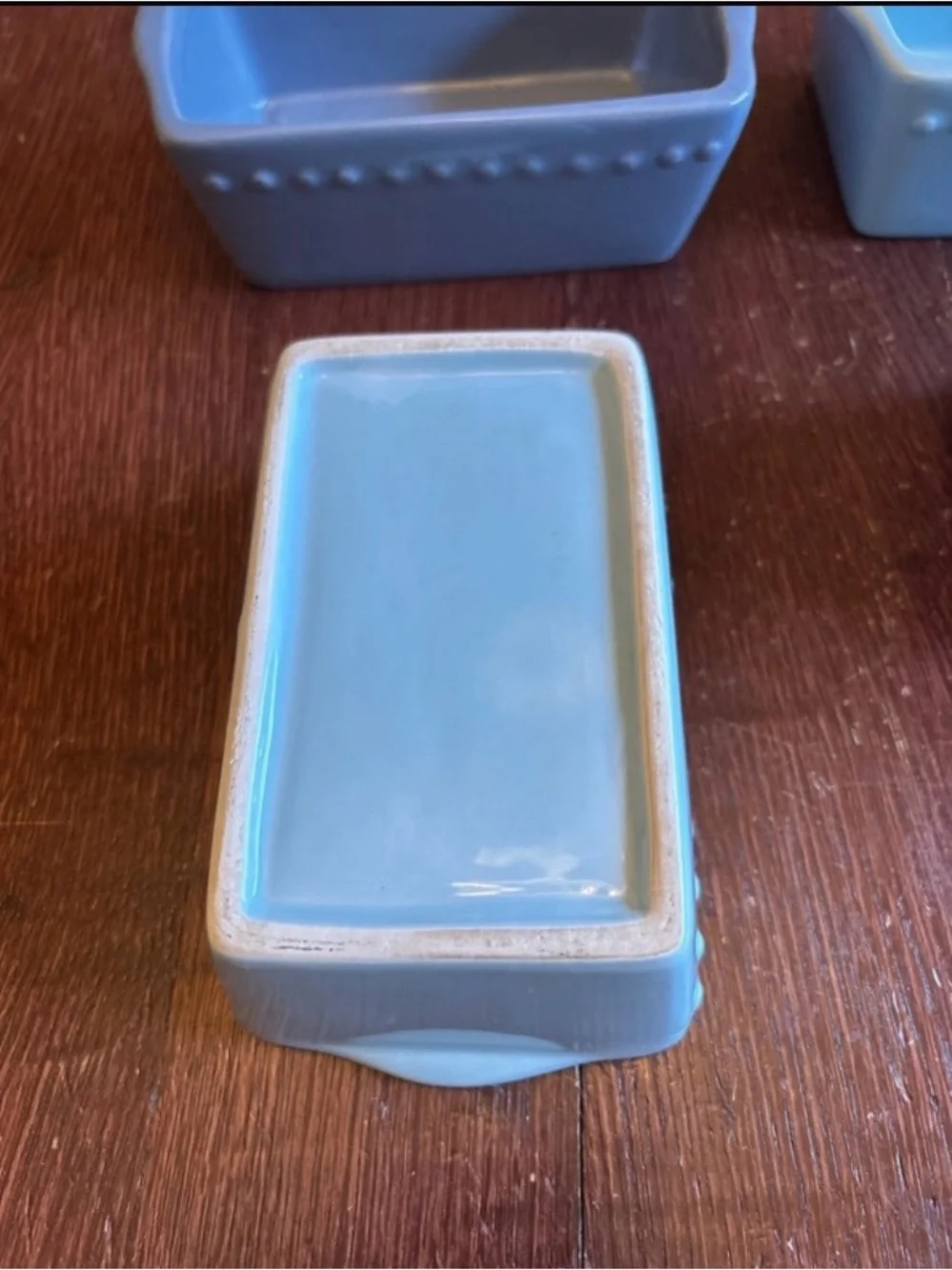 Source Unknown Light Blue Rectangular Stoneware Ramekins Set of 4